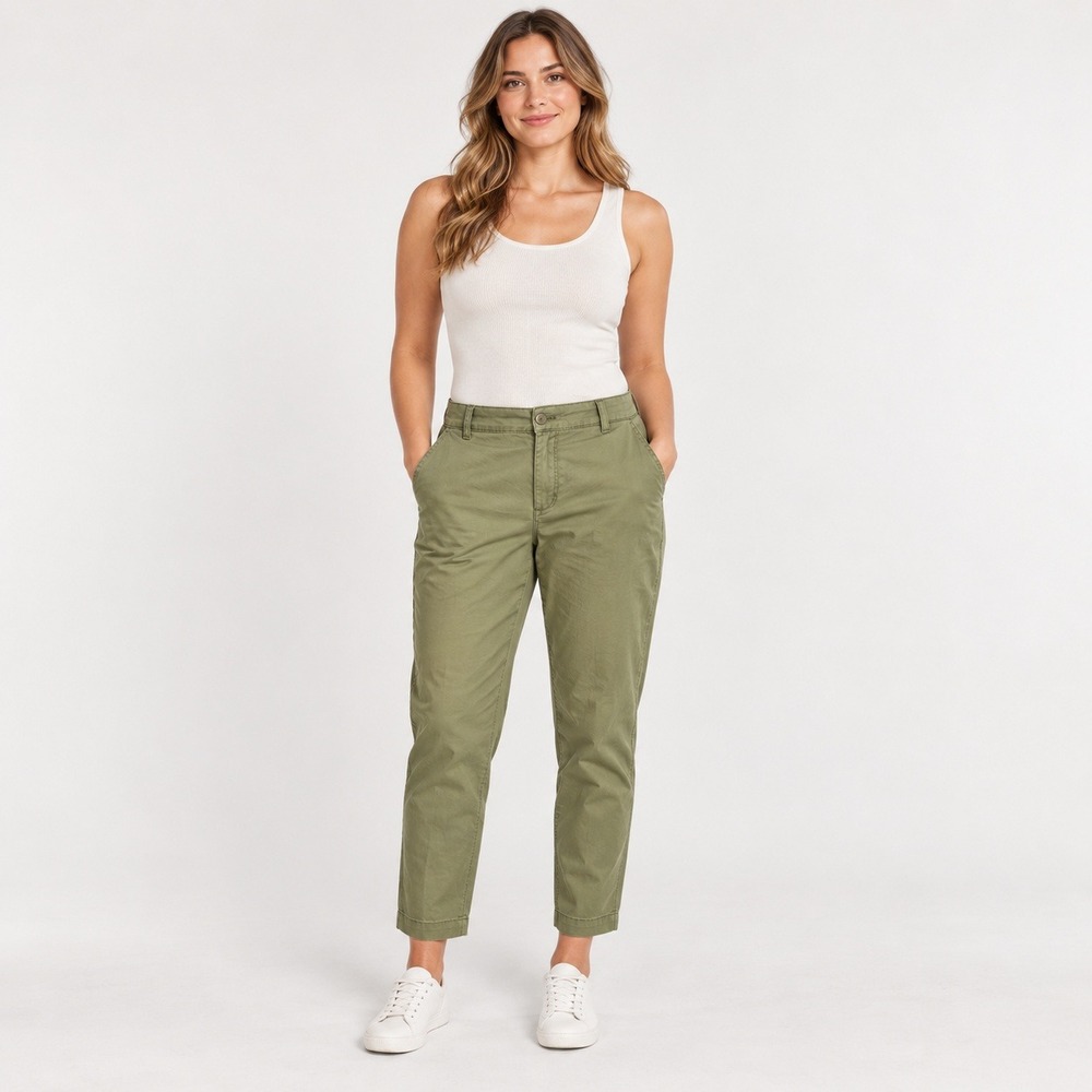 Banana Republic Womens Olive Green Chino Pants Size 14 Cropped Tapered Stretch